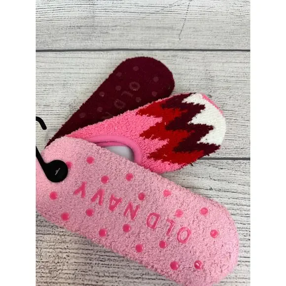 Old Navy Women's Cozy Pink & Maroon 3pk Gripper Socks One Size - Picture 4 of 4